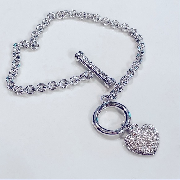 Silver chain bracelet with micro pave “Diamond” Heart. - Picture 2 of 2